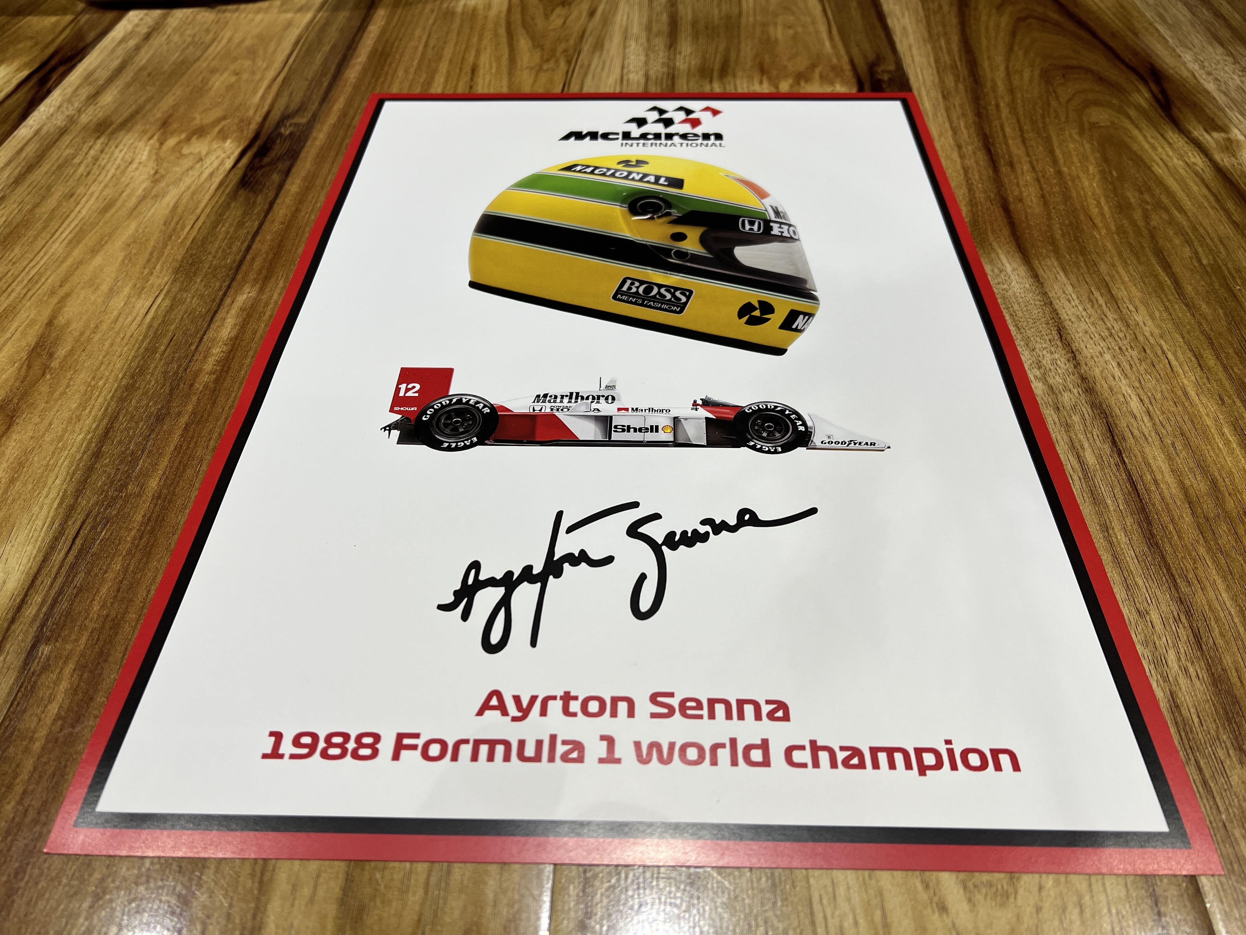 Ayrton Senna 1988 signed F1 helmet art print – limited edition A3 poster